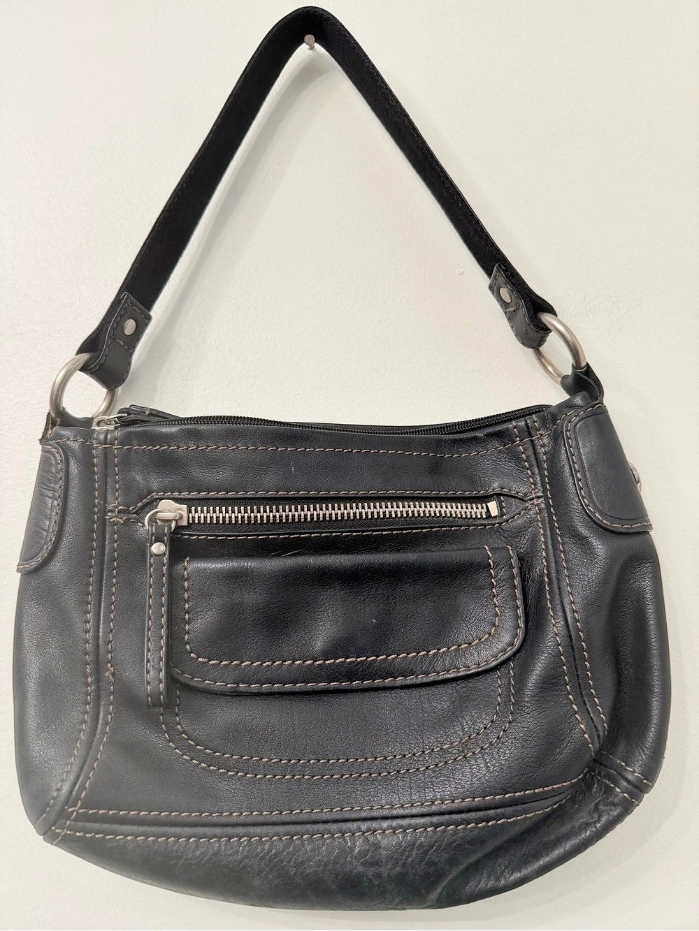 Fossil Vintage  Black Leather Shoulder Bag